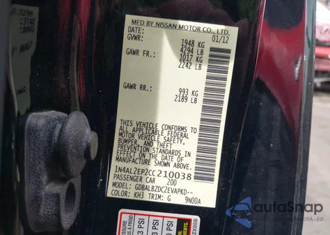 2012 Nissan Altima 2.5 S from USA, damaged, VIN 1N4AL2EP2CC210038